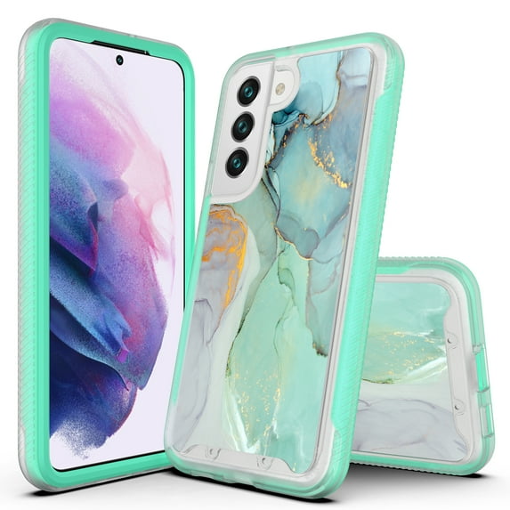 Samsung Galaxy S22 Case, Rosebono Hybrid Graphic Design Pattern Hard Back Pannel Cover Case For Samsung Galaxy S22 (Green Marble)