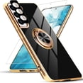thumbnail image 1 of for Samsung Galaxy S22 Case with Screen Protector & Camera Lens Protector, Built-in 360° Rotation Ring Magnetic Stand, Luxury Shiny Plating Edge Shockproof Protective Cover (Black/Golden), 1 of 14
