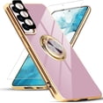 thumbnail image 1 of for Samsung Galaxy S22 Case with Screen Protector & Camera Lens Protector, Built-in 360° Rotation Ring Magnetic Stand, Luxury Shiny Plating Edge Shockproof Protective Cover (Purple/Golden), 1 of 7