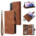 thumbnail image 1 of for Samsung Galaxy S22 Case Wallet with Card Slots, Premium Soft PU Leather Zipper Folio Flip with Wrist Strap Kickstand Protective Phone Cover for S22 Handbag Wallet Case, Brown, 1 of 8