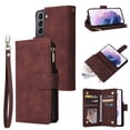 thumbnail image 1 of for Samsung Galaxy S22 Case Wallet with Card Slots, Premium Soft PU Leather Zipper Folio Flip with Wrist Strap Kickstand Protective Phone Cover for S22 Handbag Wallet Case, Coffee, 1 of 8