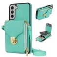 thumbnail image 1 of for Samsung Galaxy S22 Case Wallet with Shoulder Strap for Women - Crossbody Lanyard,Zipper Pocket,Credit Card Holder,Shockproof - Metal Buckle Closure Premium PU Leather Case, Mint, 1 of 17