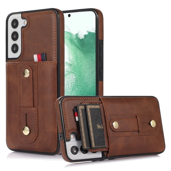 for Samsung Galaxy S22 Case Wallet with Slide Credit Card Holder, Flip Premium PU Leather Hidden Kickstand Classic Retro Heavy Duty Protective Cover for Samsung Galaxy S22,Brown