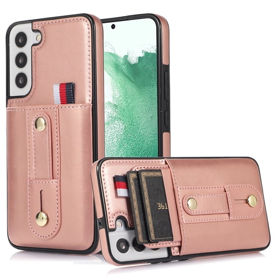 for Samsung Galaxy S22 Case Wallet with Slide Credit Card Holder, Flip Premium PU Leather Hidden Kickstand Classic Retro Heavy Duty Protective Cover for Samsung Galaxy S22,Rosegold