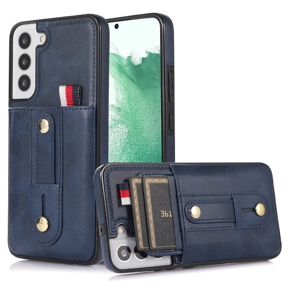 for Samsung Galaxy S22 Case Wallet with Slide Credit Card Holder, Flip Premium PU Leather Hidden Kickstand Classic Retro Heavy Duty Protective Cover for Samsung Galaxy S22,Blue