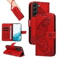 thumbnail image 1 of for Samsung Galaxy S22 Case Wallet for Women, Flip Folio Cover with Butterfly Pattern PU Leather Stand Card Holder Slots Wrist Strap Protective Phone Case for Samsung Galaxy S22, Red, 1 of 8