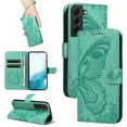 thumbnail image 1 of for Samsung Galaxy S22 Case Wallet for Women, Flip Folio Cover with Butterfly Pattern PU Leather Stand Card Holder Slots Wrist Strap Protective Phone Case for Samsung Galaxy S22, Green, 1 of 8