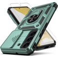 thumbnail image 1 of for Samsung Galaxy S22 Case,with Camera Lens Cover HD Screen Protector,[Military Grade] Ring Car Mount Kickstand Hybrid Hard PC Soft TPU Shockproof Protective Case for Galaxy S22-Green, 1 of 11