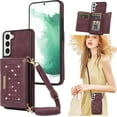 thumbnail image 1 of for Samsung Galaxy S22 Crossbody Wallet Case for Women, Bling Glitter PU Leather Phone Case with RFID Blocking Card Holder Cover for Samsung Galaxy S22 SZ Red, 1 of 18