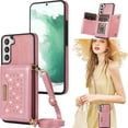 thumbnail image 1 of for Samsung Galaxy S22 Crossbody Wallet Case for Women, Bling Glitter PU Leather Phone Case with RFID Blocking Card Holder Cover for Samsung Galaxy S22 SZ Rose Gold, 1 of 9