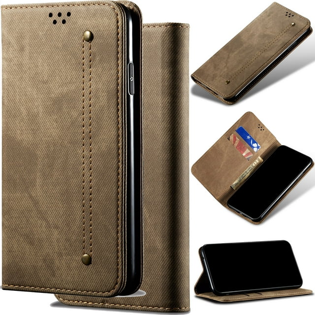 for Samsung Galaxy S22 Denim Fabric Leather Phone Case, Classic Jeans Style Folio Flip Ultra Thin Slim Magnetic Cover, Multi Hidden Credit Card Holder Cash Slot, Stand Support