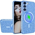 thumbnail image 1 of for Samsung Galaxy S22 Glitter Case with Camera Lens Protector, Slim TPU Clear Case with Magsafe Shiny Bling Sparkly Diamond Cover for Samsung S22 KCZ Blue, 1 of 12