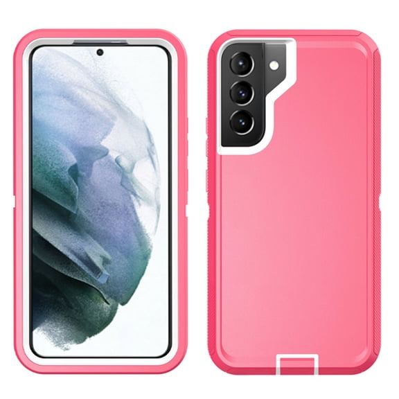 Samsung Galaxy S22 Heavy Duty Defender Rugged Belt Clip Holster Case with Clip - Pink/White