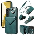 thumbnail image 1 of for Samsung Galaxy S22 PU Leather Back + TPU Frame Rugged Case, Classic 360 Rotating Ring Kickstand Card Slots Shoulder Strap Drop Protective Slim Fit Shockproof Phone Case Cover, Green, 1 of 12