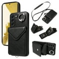 thumbnail image 1 of for Samsung Galaxy S22 PU Leather Back + TPU Frame Rugged Case, Classic 360 Rotating Ring Kickstand Card Slots Shoulder Strap Drop Protective Slim Fit Shockproof Phone Case Cover, Black, 1 of 12