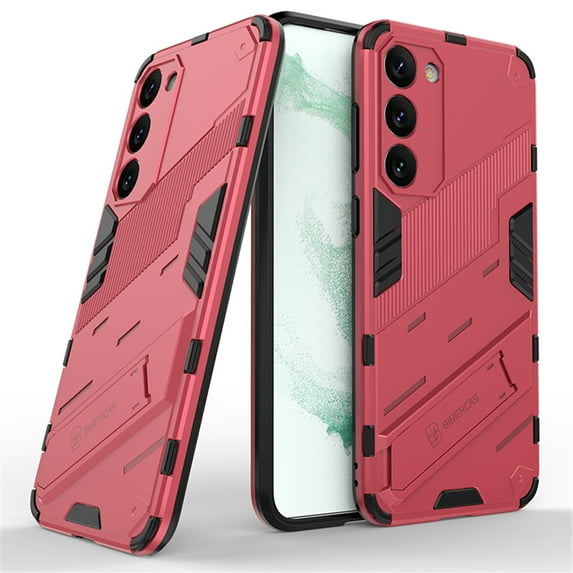 for Samsung Galaxy S22 Phone Case, Kickstand Rugged Defender Shockproof TPU Matte Textured All-Inclusive Lens Protective Shell Hard PC Back Cover Sturdy Case for Samsung S22 5G Phone, Rose