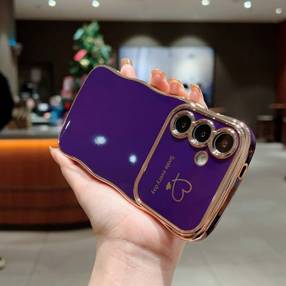 For Samsung Galaxy S22 Phone Case for Women Girls,Double Love Hearts Print Designing,Wavy Frame Curly Shape,Shockproof TPU Luxury Electroplated Anti-fall Protective Phone Case Cover,Darkpurple