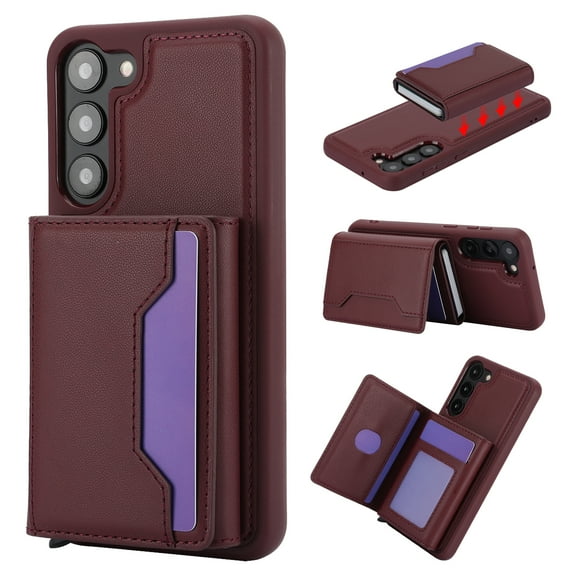 for Samsung Galaxy S22 Plus 2 In 1 Detachable Magnetic Card Slots Back Case, PU Leather RFID Blocking Kickstand Fashion Shockproof Protective Phone Case Cover for Samsung Galaxy S22 Plus, Winered