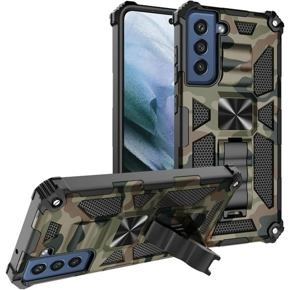 for Samsung Galaxy S22 Plus Camouflage Case, Heavy Duty Shockproof Protection Military Grade Built-in Magnetic Kickstand Camo Cover Case for Samsung Galaxy S22 Plus MC Army Green