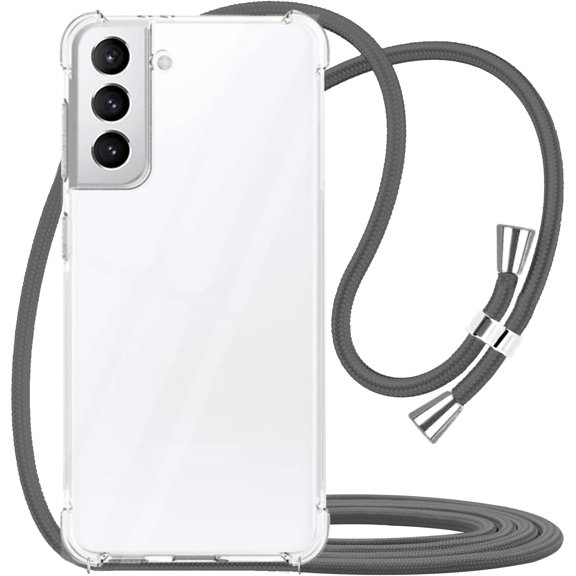 for Samsung Galaxy S22 Plus Case with Adjustable Crossbody Shoulder Strap Crystal Clear Soft TPU Anti-Scratch Non-Yellowing Shockproof Bumper Cover for Galaxy S22 Plus - Grey