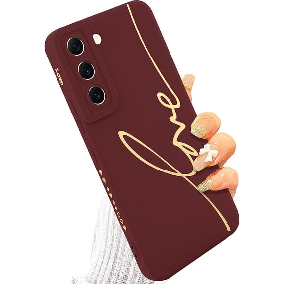 for Samsung Galaxy S22 Plus Case, Back Cute Plating Love Letter Graphic with Anti-Fall Lens Cameras Cover Protection Soft TPU Shockproof Anti-Fingerprint Phone Cases for Women Girls Men-Red
