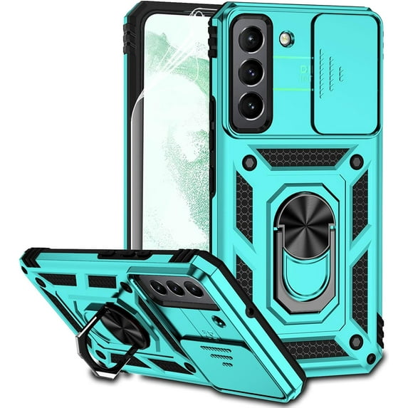 for Samsung Galaxy S22 Plus Case with Camera Lens Cover HD Screen Protector, Military-Grade Drop Tested Magnetic Ring Holder Kickstand Protective Phone Case for Samsung Galaxy S22+ Plus 5G (Mint)