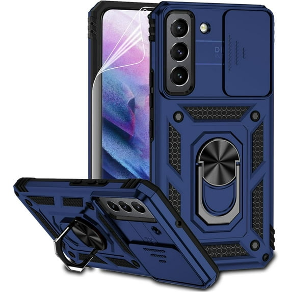 for Samsung Galaxy S22 Plus Case with Camera Lens Cover HD Screen Protector, Military-Grade Drop Tested Magnetic Ring Holder Kickstand Protective Phone Case for Samsung Galaxy S22+ Plus 5G (Navy Blue)
