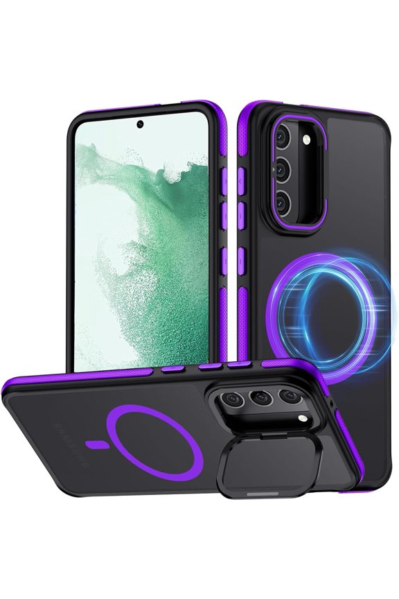 for Samsung Galaxy S22 Plus Case, Compatible with MagSafe, Anty-Slip Grip,Military-Grade Protective, Adjustable Kickstand Phone Case, Magnetic Case (Purple)