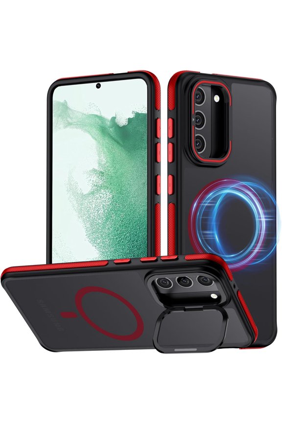 for Samsung Galaxy S22 Plus Case, Compatible with MagSafe, Anty-Slip Grip,Military-Grade Protective, Adjustable Kickstand Phone Case, Magnetic Case (Red)