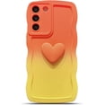 thumbnail image 1 of for Samsung Galaxy S22+ Plus Case, Cute Kawaii 3D Love Heart Gradient Color Curly Wave Frame Camera Lens Cover Shockproof Soft Silicone S22 Plus Phone Case 6.6" for Women (Orange Yellow), 1 of 10