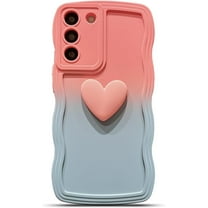 for Samsung Galaxy S22  Plus Case, Cute Kawaii 3D Love Heart Gradient Color Curly Wave Frame Camera Lens Cover Shockproof Soft Silicone S22 Plus Phone Case 6.6" for Women (Pink Blue)