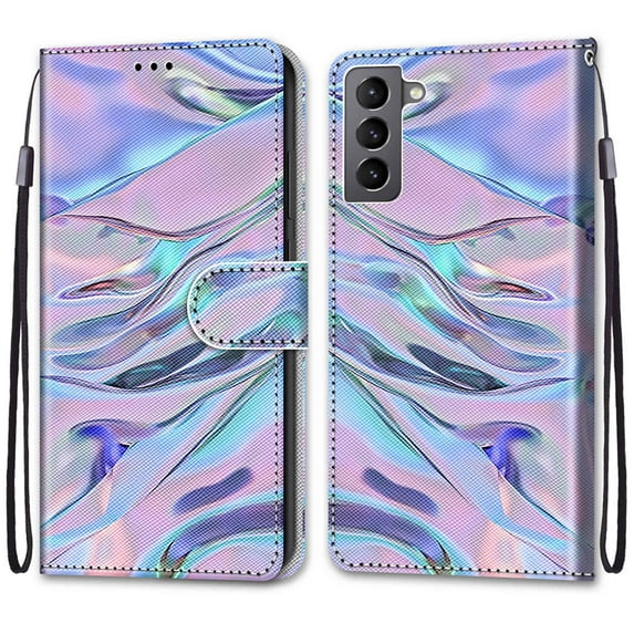 For Samsung Galaxy S22 Plus Case, Mantto Magnetic PU Leather Phone Case With Hand Rope Strap Cute Pattern Painted Flip Credit/ ID Card Wallet Stand, Fluorescent Watermarks