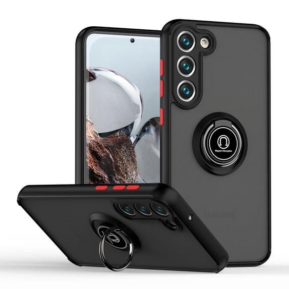 for Samsung Galaxy S22 Plus Case, Protective Matte Back Case Magnetic For Car Mount with 360° Rotatable Ring Holder Kickstand Shockproof Protective Cover For Samsung Galaxy S22 Plus,
Black+Red