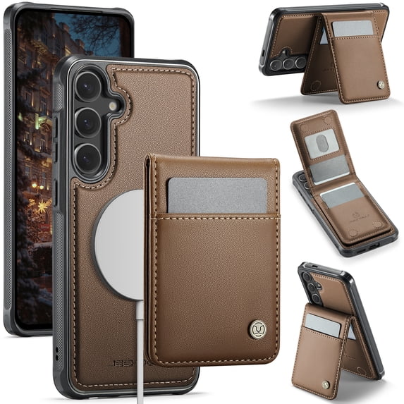 for Samsung Galaxy S22 Plus Case with RFID Blocking Card Holder Samsung Galaxy S22 Plus Case Magsafe Compatible Phone case Kickstand Wallet 2 in 1 Detachable Magnetic Leather Cover, Brown