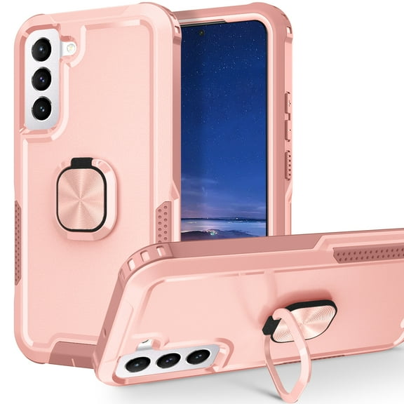 Samsung Galaxy S22 Plus Case with Ring Kickstand, Galaxy S22+ Case, Dteck Rugged Shockproof Anti-Drop Heavy Duty Protection, Rotating Ring Stand Fit Magnetic Car Mount Phone Case, Rosegold