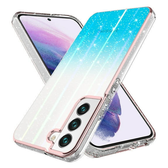 Samsung Galaxy S22 Plus Case, Rosebono Bling Glitter Sparkle Laser Blue Ultra Transparent Skin Cover Shockproof Case for Samsung Galaxy S22 Plus