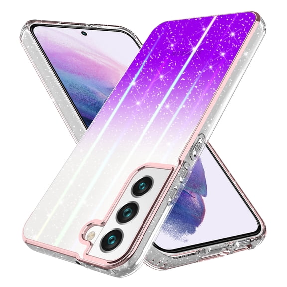 Samsung Galaxy S22 Plus Case, Rosebono Bling Glitter Sparkle Laser Purple Ultra Transparent Skin Cover Shockproof Case for Samsung Galaxy S22 Plus