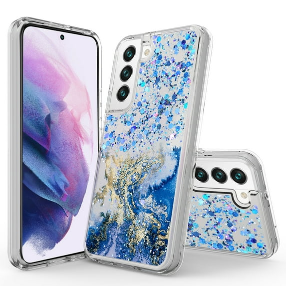 Samsung Galaxy S22 Plus Case, Rosebono Hybrid Bling Glitter Sparkle Epoxy Graphic Marble Colorful Silicone Skin Cover Armor Case for Samsung Galaxy S22 Plus (Blue)