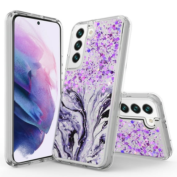 Samsung Galaxy S22 Plus Case, Rosebono Hybrid Bling Glitter Sparkle Epoxy Graphic Marble Colorful Silicone Skin Cover Armor Case for Samsung Galaxy S22 Plus (Purple)