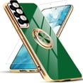 thumbnail image 1 of for Samsung Galaxy S22 Plus Case with Screen Protector & Camera Lens Protector, Built-in 360° Rotation Ring Magnetic Stand, Luxury Shiny Plating Edge Shockproof Protective Cover (Green/Golden), 1 of 14