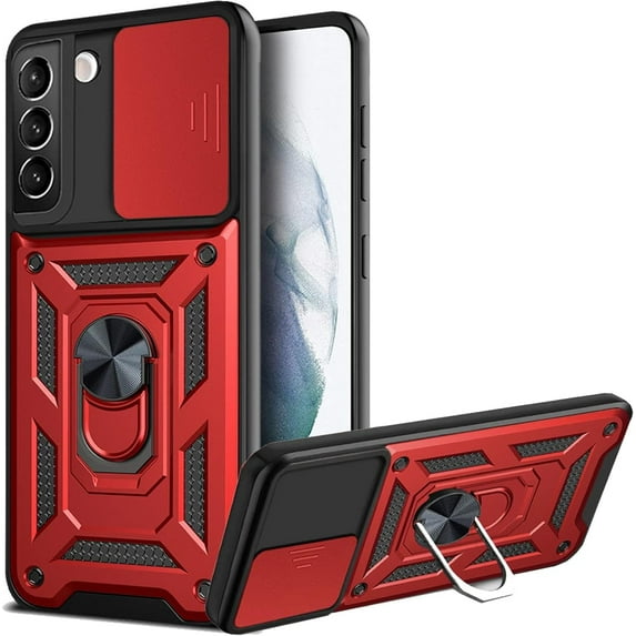 for Samsung Galaxy S22 Plus Case, Slide Camera Cover with Ring Kickstand Hybrid Armor S22Plus Phone Case Hard Cover Luxury for Galaxy S22 Plus 5G (for Samsung S22 Plus, Red)