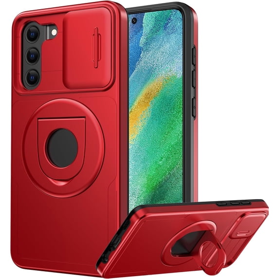 for Samsung Galaxy S22 Plus Case with Sliding Camera Lens Cover - Wireless Charging Compatible - Kickstand - Shockproof Protective Phone Case 6.6" for Women Girls - Red