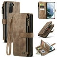 thumbnail image 1 of for Samsung Galaxy S22 Plus Case, Wallet Case with Card Holder Kickstand Magnetic Zipper Pocket Lanyard Strap Wristlet,Leather Flip Case Wallet for Samsung Galaxy S22 Plus,Brown, 1 of 10