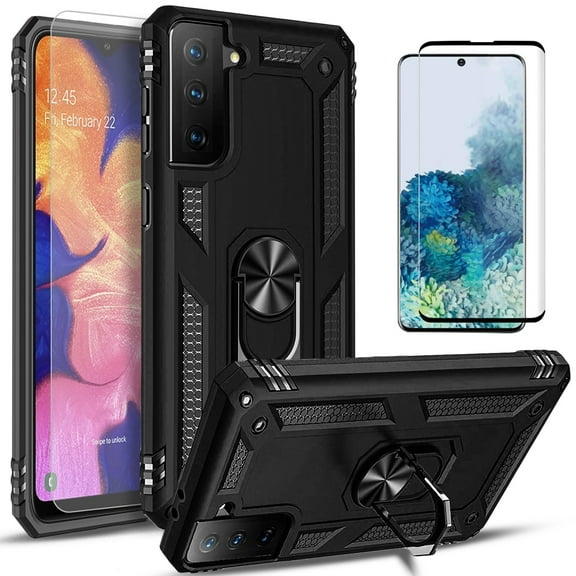 Samsung Galaxy S22 Plus Case,  With [Tempered Glass Screen Protector Included], STARSHOP Drop Protection Ring Kickstand Cover- Black