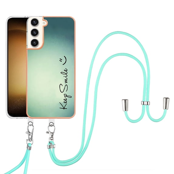 for Samsung Galaxy S22 Plus Crossbody Strap Phone Case, Anti-Fall Pattern Clear Design Transparent Soft & Flexible TPU Drop and Shockproof Protective Cover with Adjustable Nylon Neck Strap, Keep Smile