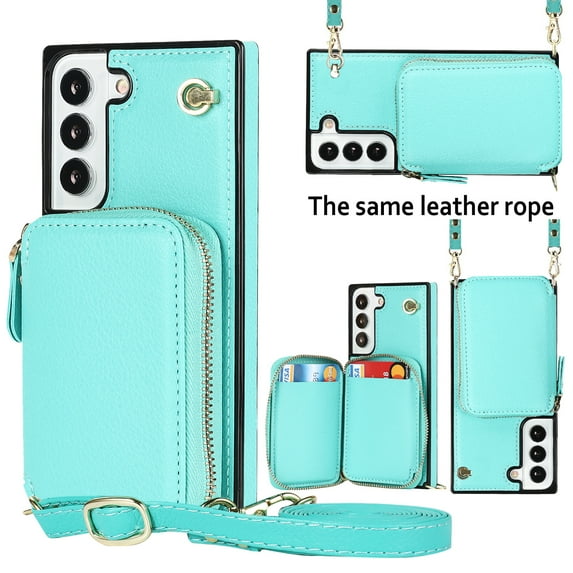 Samsung Galaxy S22 Plus Crossbody Wallet Case, Zipper Pocket Phone Case Cross Body Strap with RFID Blocking Carring Bag Credit Card Premium Leather For Samsung Galaxy S22 Plus, Green