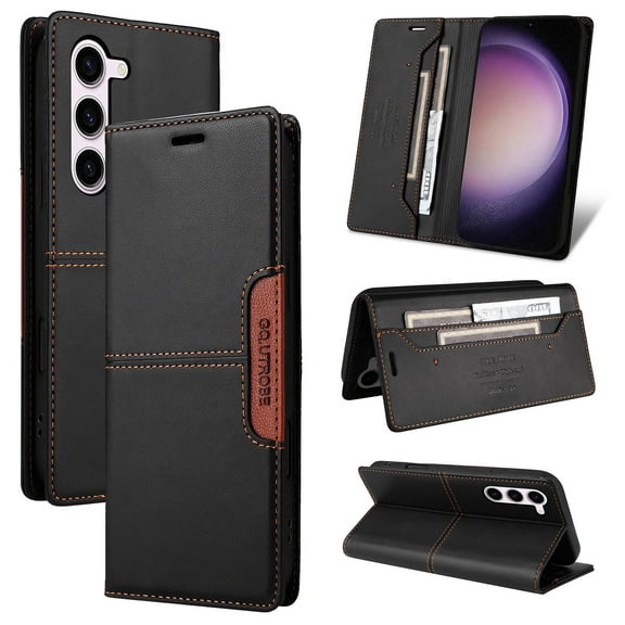 For Samsung Galaxy S22 Plus Flip Wallet Case,[RFID Blocking]PU Leather Magnetic Folio Cover,With Card Slots,Flip Folding Kickstand,Shockproof TPU Anti-fall Rugged Phone Case Cover,Black