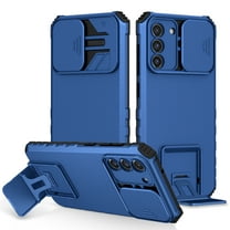 for Samsung Galaxy S22 Plus Military Grade Heavy Duty Shockproof Protection Case, with Bracket and Lens Slide Window Hybrid 2 in 1 Phone Cover for Samsung Galaxy S22 Plus, Blue