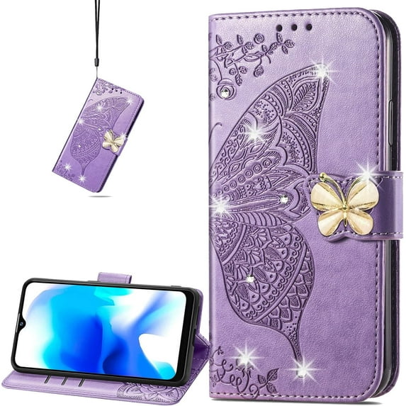 for Samsung Galaxy S22 Plus (Not s22) Wallet Case,Butterfly Flower PU Leather with Credit Card Slots Holder Magnetic Closure Folio Case Cover for Samsung Galaxy S22 Plus Rhinestone Purple