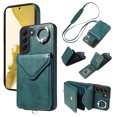 thumbnail image 1 of for Samsung Galaxy S22 Plus PU Leather Back + TPU Frame Rugged Case, Classic 360 Rotating Ring Kickstand Card Slots Shoulder Strap Drop Protective Slim Fit Shockproof Phone Case Cover, Green, 1 of 12
